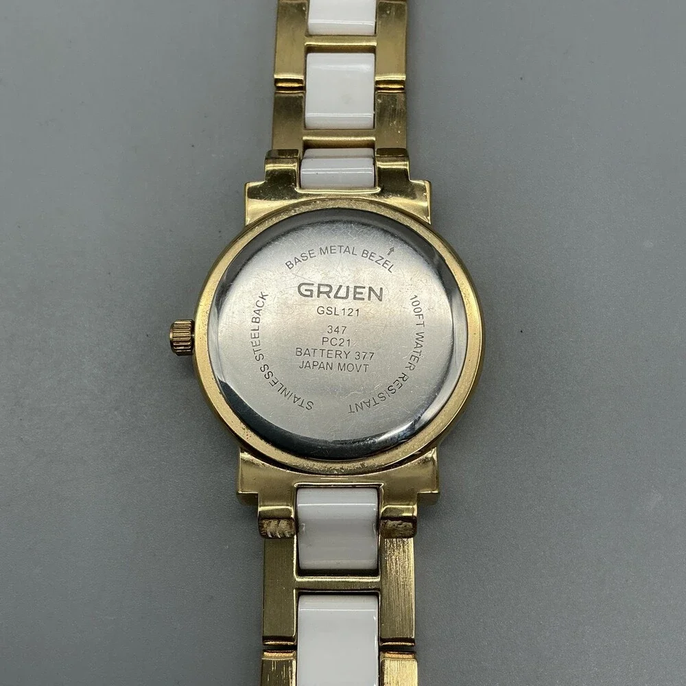 Gruen GSL121 Womens Watch 32mm White Dial Gold Tone Bracelet New Battery 8